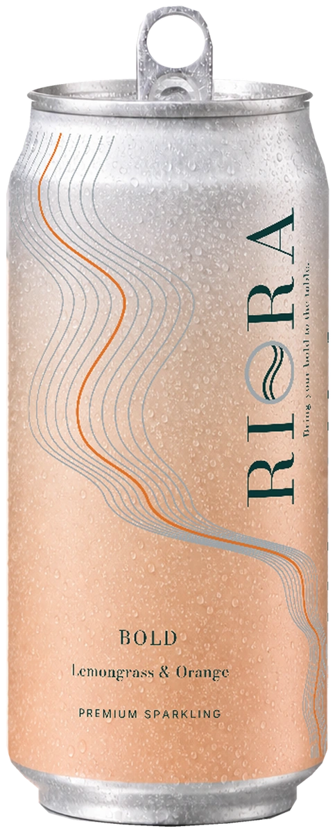 Riora Bold sparkling water in a pastel aluminium can